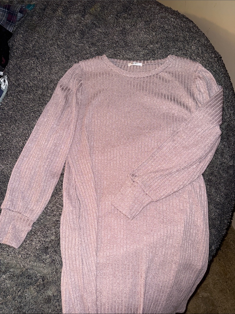 Ribbed Knit Long-Sleeve Dress in Dusty Mauve